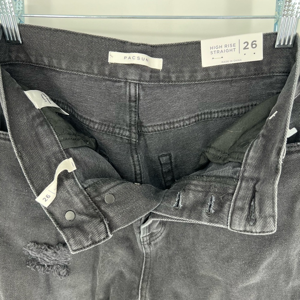 PACSUN BLACK HIGH RISE STRAIGHT RIPPED JEANS - Picture 7 of 10